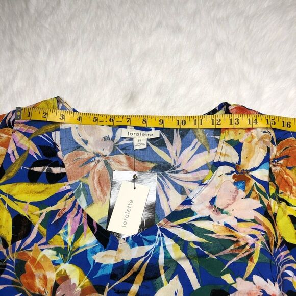 Loralette NWT Blue Pretty Val Print Flutter Sleeves Hi-Lo Maxi Dress Size 14 - Picture 5 of 13